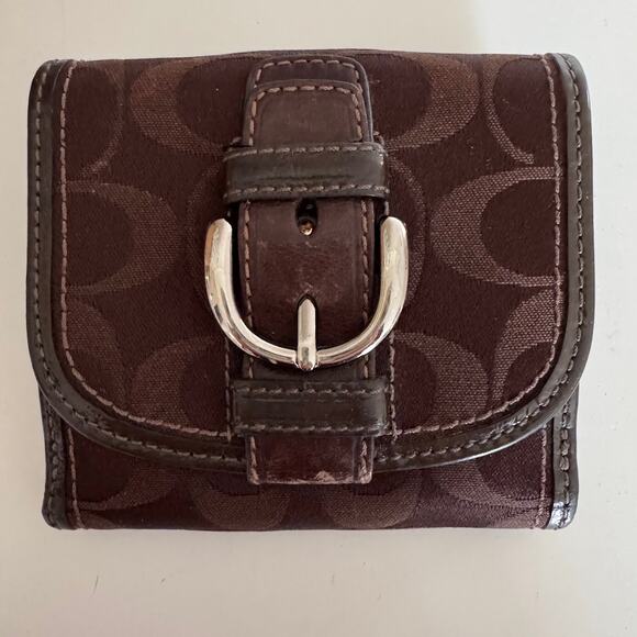 ❌SOLD❌Coach Signature Logo Buckle Wallet Brown Vintage Pink Leather Interior - Picture 1 of 10